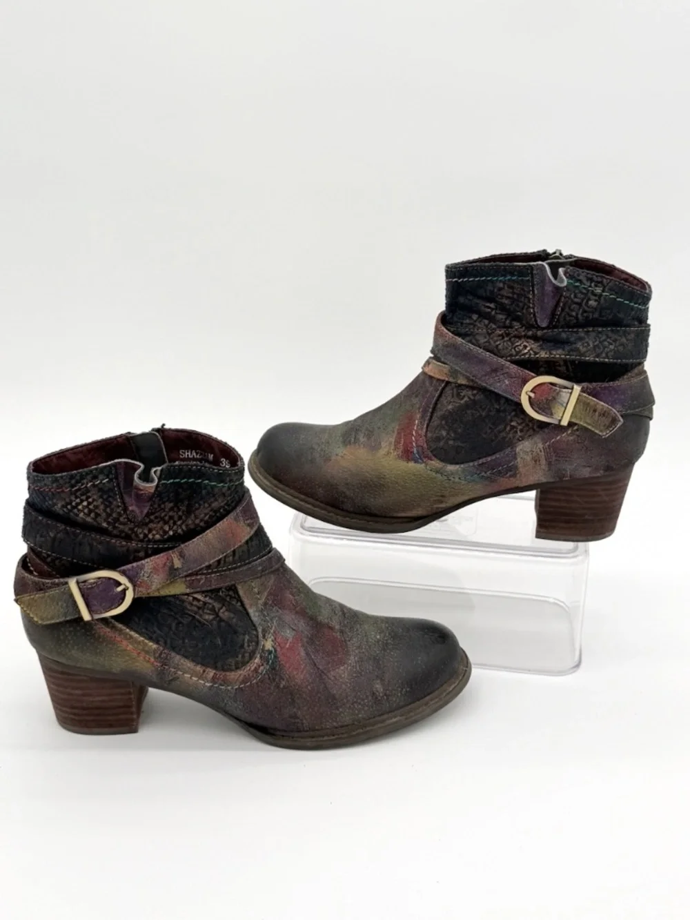 L'Artiste by Spring Step Shazzam Multi Leather Ankle Boots EU 39 US 8.5 Boho